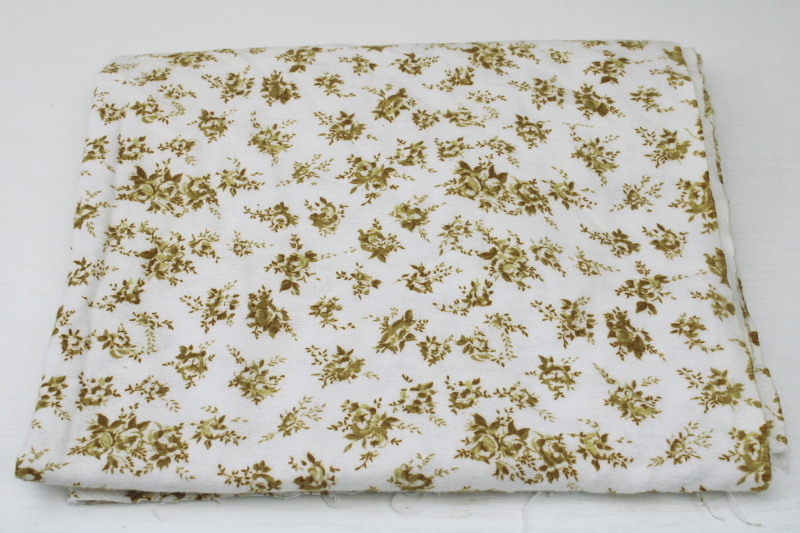 photo of prairie girl floral print cotton flannel fabric, dark mustard gold brown flowers on white #1