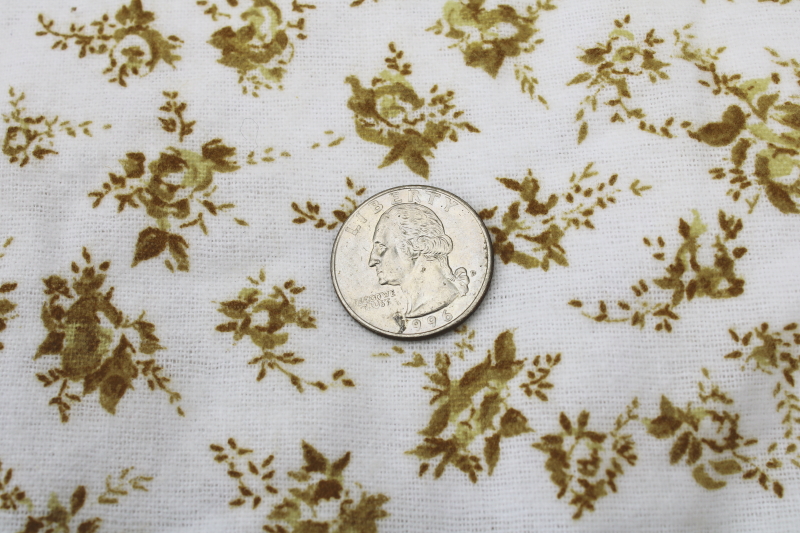 photo of prairie girl floral print cotton flannel fabric, dark mustard gold brown flowers on white  #3
