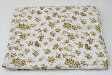 prairie girl floral print cotton flannel fabric, dark mustard gold brown flowers on white 