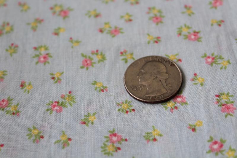 photo of prairie style vintage tiny floral print cotton fabric, pale blue, pink, yellow #1