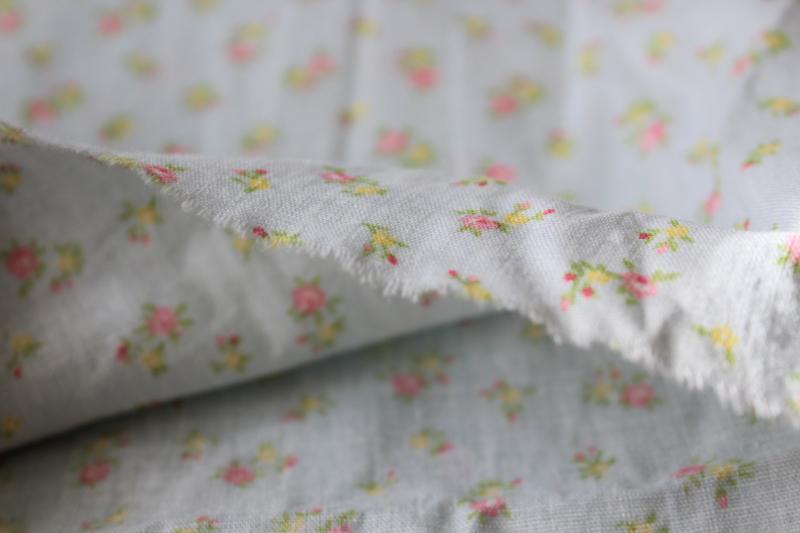 photo of prairie style vintage tiny floral print cotton fabric, pale blue, pink, yellow #2