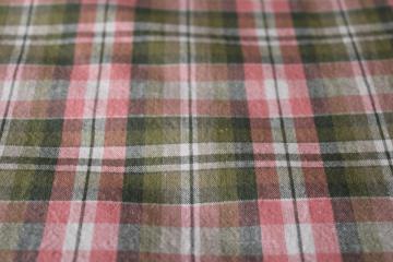 catalog photo of preppy vintage cotton madras plaid, olive green & blush pink soft light shirting