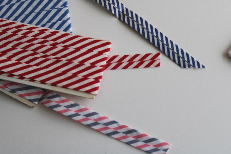 photo of preppy vintage cotton tape seam binding, red & blue stripes, pink / grey candy striped #3