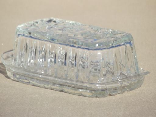 photo of prescut star pattern glass butter dish, butter plate & cover vintage EAPC #1