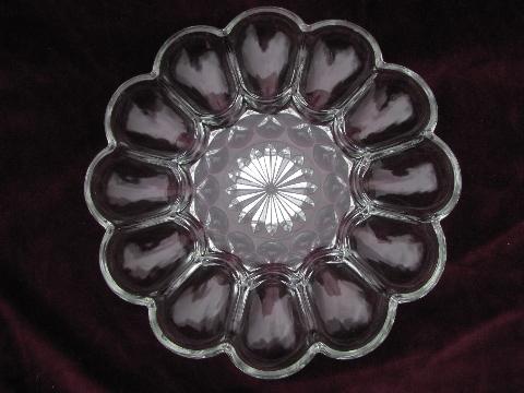 photo of pressed glass egg plate, divided serving piece for deviled eggs #1