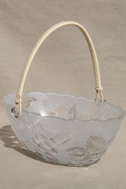 photo of pressed glass fruit basket bowl, vintage Japan Laura glass label #1