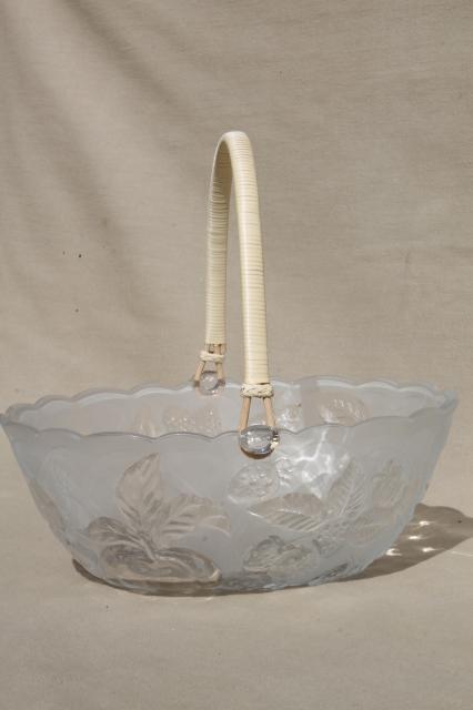 photo of pressed glass fruit basket bowl, vintage Japan Laura glass label #3