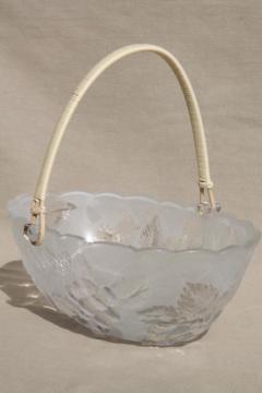 catalog photo of pressed glass fruit basket bowl, vintage Japan Laura glass label