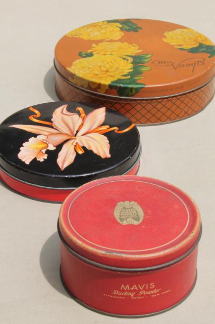 photo of pretty lot of vintage tins, 1930s art deco candy boxes & dusting powder tin #3