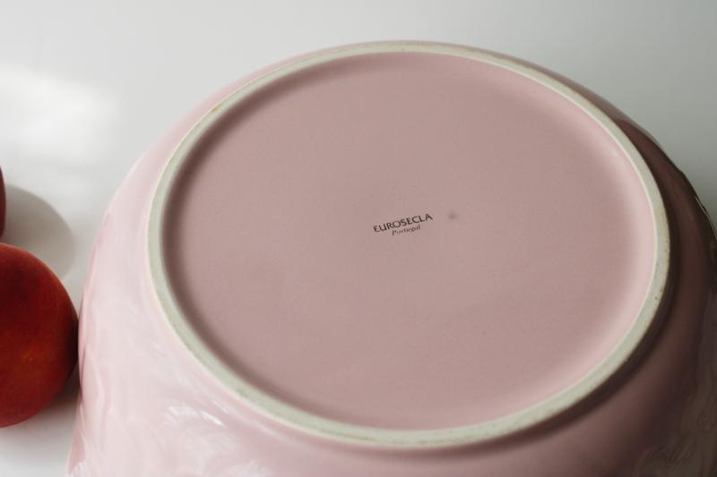 photo of pretty pink Portugal pottery, vintage Eurosecla casserole dish big round bowl #3