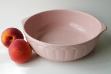 pretty pink Portugal pottery, vintage Eurosecla casserole dish big round bowl