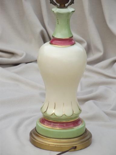 photo of pretty pink & green painted china boudoir lamp, shabby cottage chic vintage #4