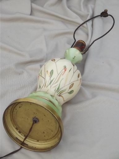 photo of pretty pink & green painted china boudoir lamp, shabby cottage chic vintage #6