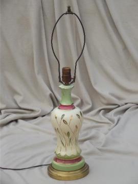 catalog photo of pretty pink & green painted china boudoir lamp, shabby cottage chic vintage