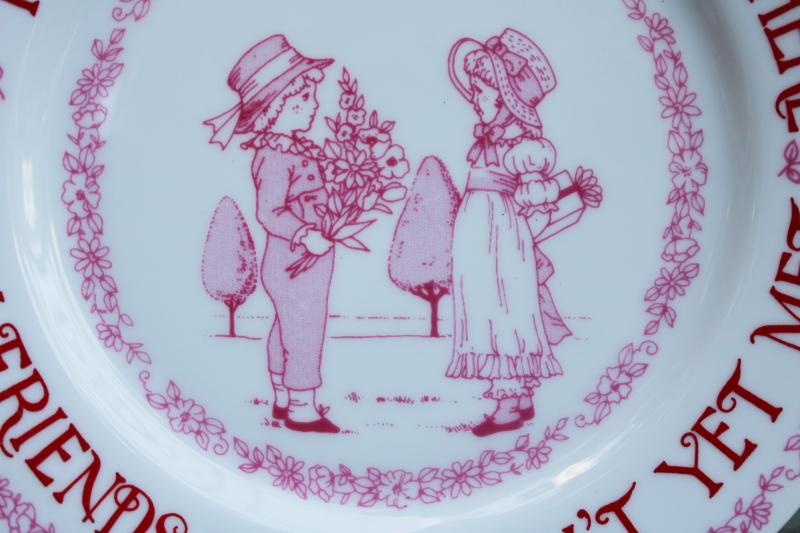 photo of pretty pink print No Strangers, Just Friends We Haven't Yet Met vintage china plate #2