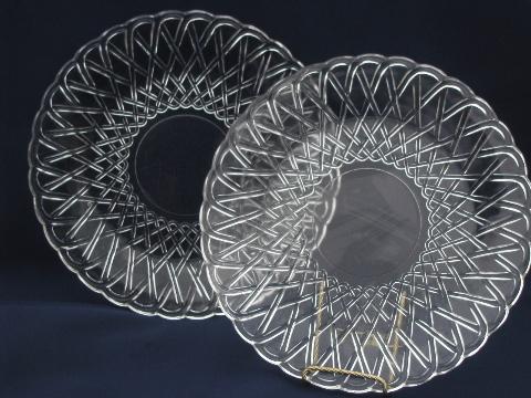 photo of pretzel pattern pressed glass, large vintage sandwich / serving plates #1