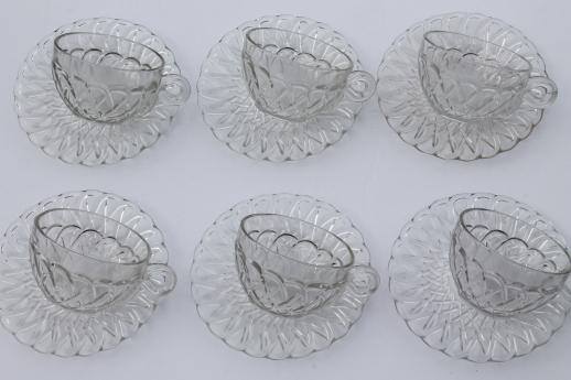 photo of pretzel pattern vintage glass cups & saucers, set of 6 cup & saucer sets #1