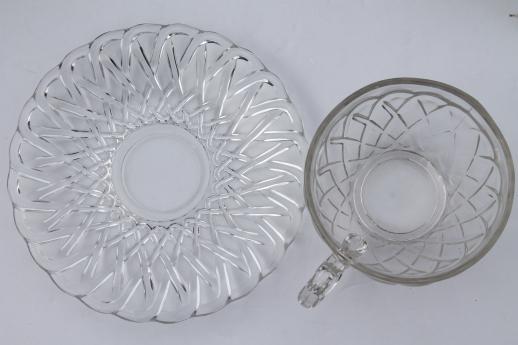 photo of pretzel pattern vintage glass cups & saucers, set of 6 cup & saucer sets #4