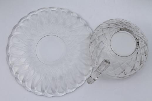 photo of pretzel pattern vintage glass cups & saucers, set of 6 cup & saucer sets #5