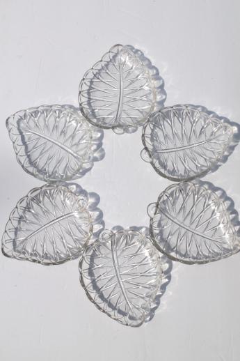 photo of pretzel pattern vintage glass olive dishes, set of 6 leaf shaped plates #1