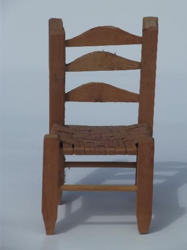 photo of prim country shaker chairs for dolls or bears, old wood toy chair set #5