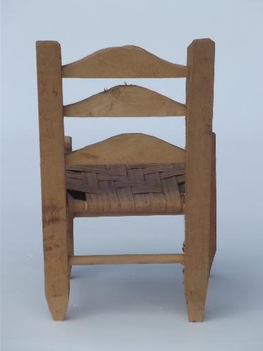 photo of prim country shaker chairs for dolls or bears, old wood toy chair set #7