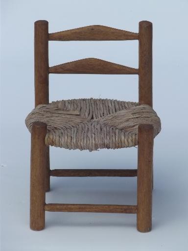 photo of prim country shaker chairs for dolls or bears, old wood toy chair set #8