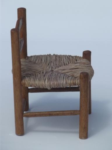 photo of prim country shaker chairs for dolls or bears, old wood toy chair set #9