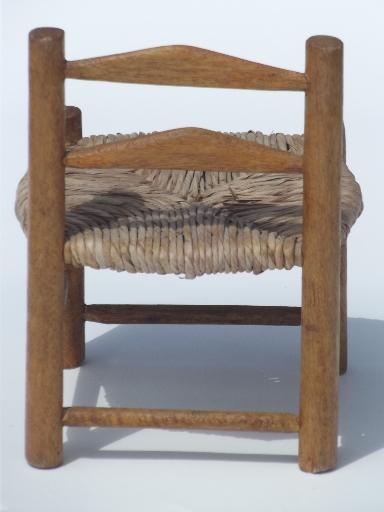 photo of prim country shaker chairs for dolls or bears, old wood toy chair set #10