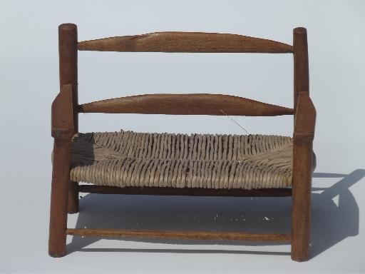 photo of prim country shaker chairs for dolls or bears, old wood toy chair set #11