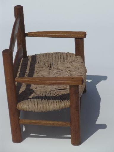 photo of prim country shaker chairs for dolls or bears, old wood toy chair set #12