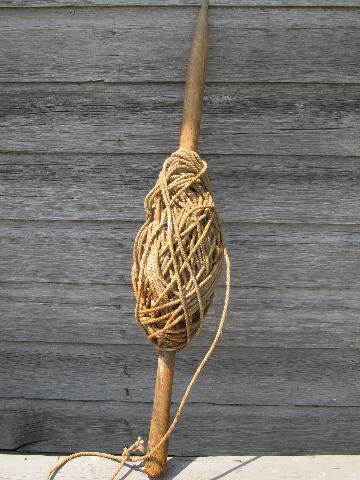 photo of primitive antique Mississippi river fishing cotton rope spindle #1