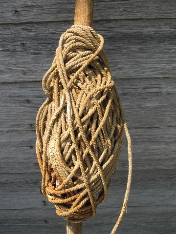 photo of primitive antique Mississippi river fishing cotton rope spindle #2