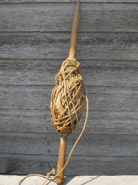 catalog photo of primitive antique Mississippi river fishing cotton rope spindle