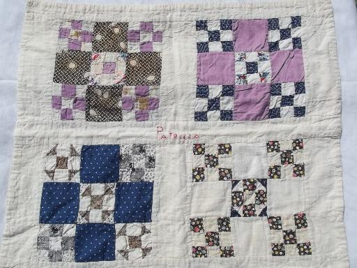 photo of primitive antique cotton patchwork quilts, doll bed or wall hanging sizes #2