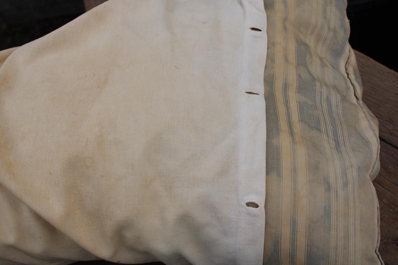 photo of primitive antique faded cotton ticking stripe feather pillow, feed sack fabric pillowcase #6