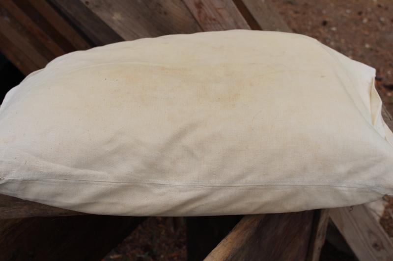 photo of primitive antique faded cotton ticking stripe feather pillow, feed sack fabric pillowcase #8