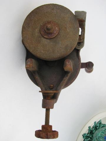 photo of primitive antique farm tool hand grinder for sharpening knives etc. #4