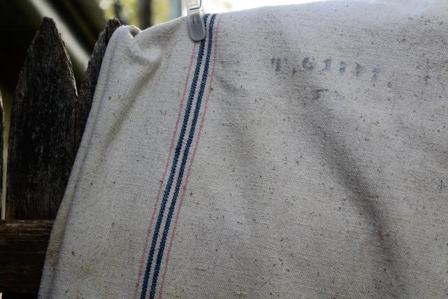 photo of primitive antique feed sacks, striped grain sack seamless heavy cotton fabric bags #2