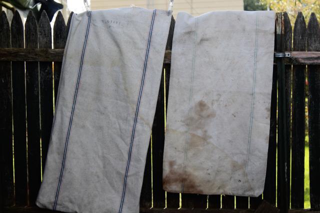 photo of primitive antique feed sacks, striped grain sack seamless heavy cotton fabric bags #3