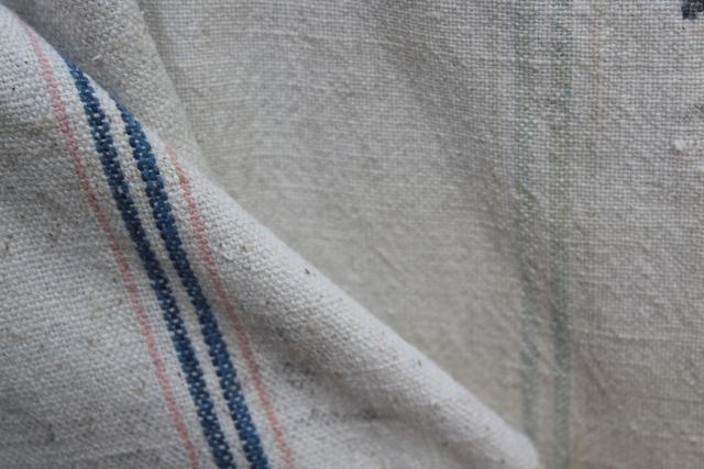 photo of primitive antique feed sacks, striped grain sack seamless heavy cotton fabric bags #6