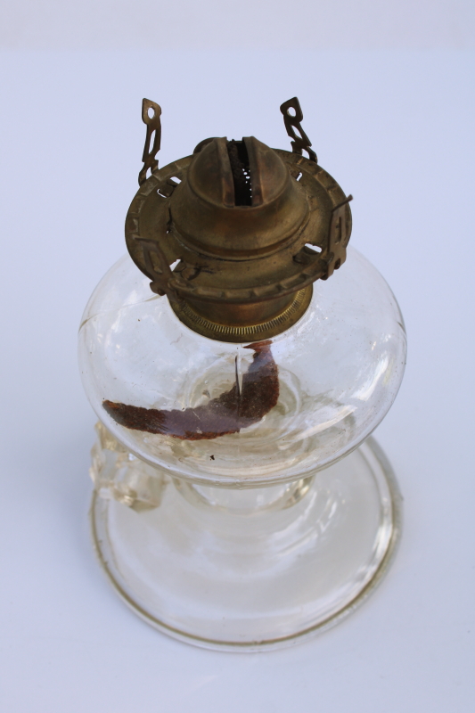 photo of primitive antique glass finger lamp, 1800s vintage kerosene oil lamp w/ burner  #4