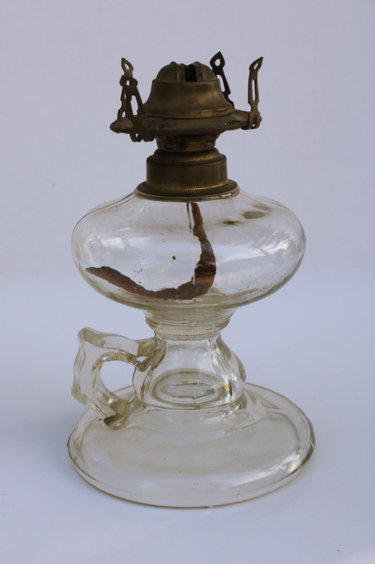 photo of primitive antique glass finger lamp, 1800s vintage kerosene oil lamp w/ burner  #5