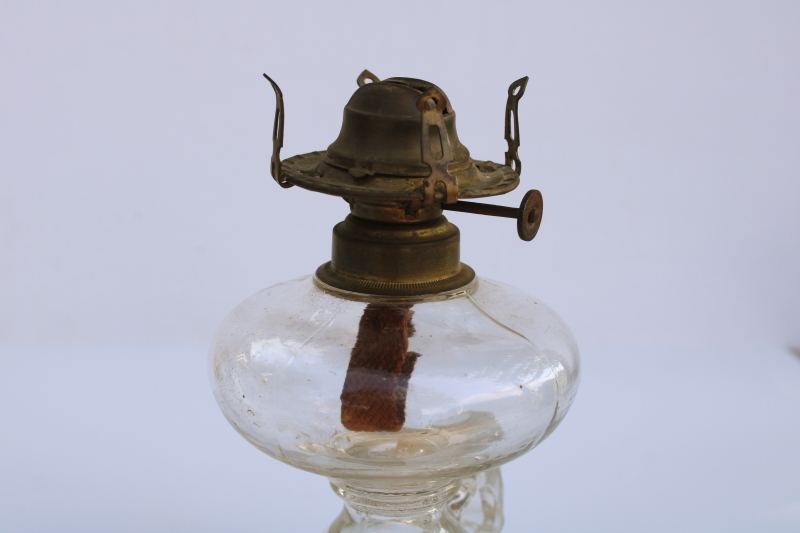 photo of primitive antique glass finger lamp, 1800s vintage kerosene oil lamp w/ burner  #6