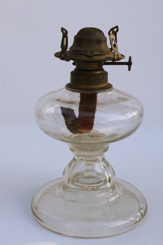 photo of primitive antique glass finger lamp, 1800s vintage kerosene oil lamp w/ burner  #7