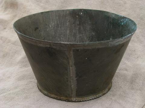 photo of primitive antique tinned brass dairy strainer, old cheese press sieve #1