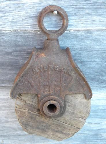 photo of primitive antique vintage wood & iron farm barn loft pulley #1