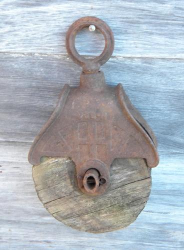 photo of primitive antique vintage wood & iron farm barn loft pulley #2