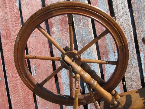 photo of primitive antique vintage wood spinning wheel for homespun wool yarn #4