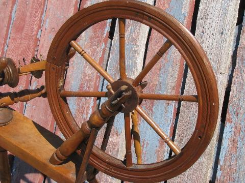 photo of primitive antique vintage wood spinning wheel for homespun wool yarn #8